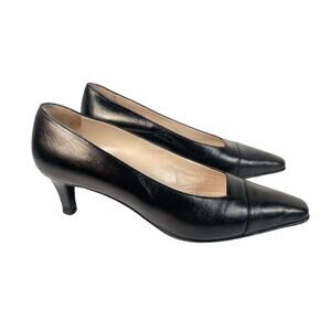 CHANEL Black Kitten Heels Leather pumps size 37.5 EU 7.5US